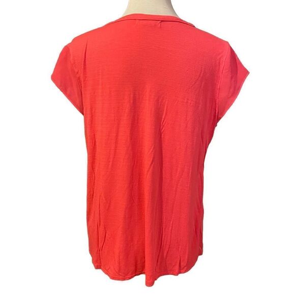 Liz Claiborne Womens Tops V Neck Semi Sheer Sleeve Coral Large - Picture 4 of 10